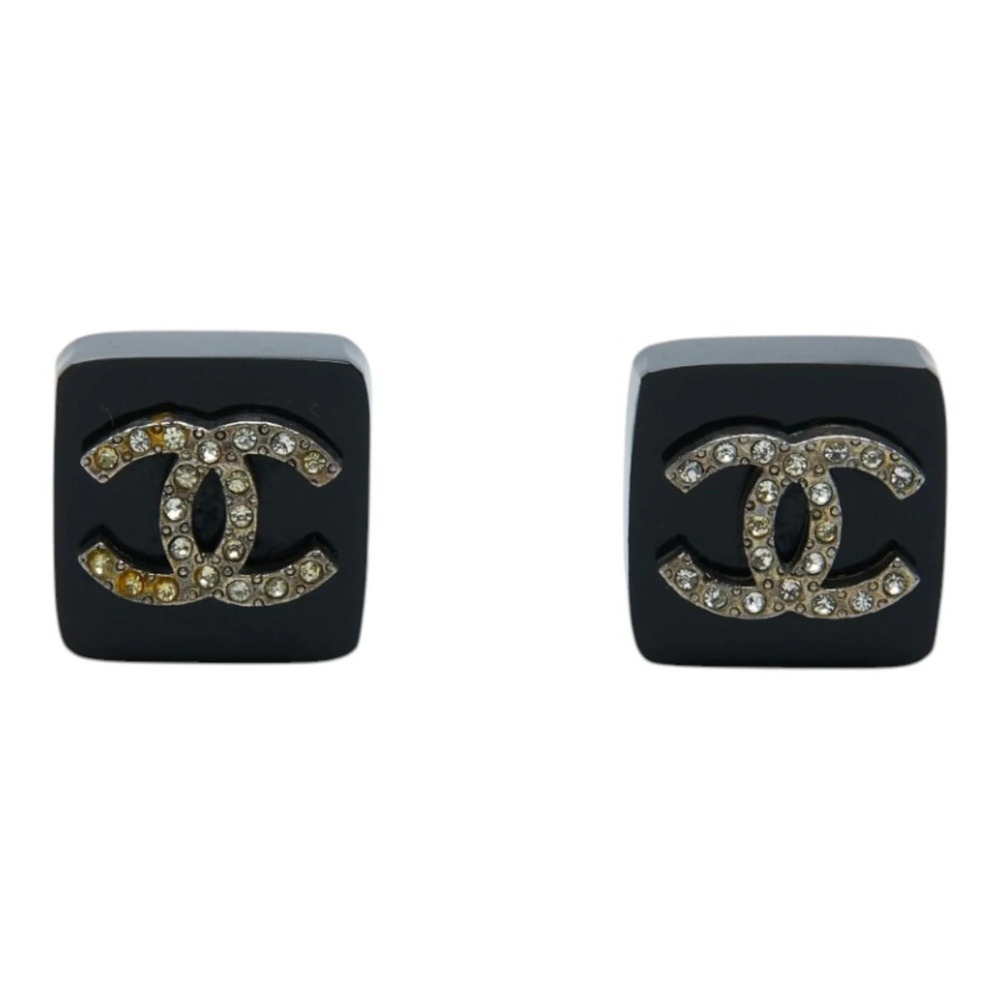 CHANEL Vintage Black Logo Earrings - Picture 2 of 5